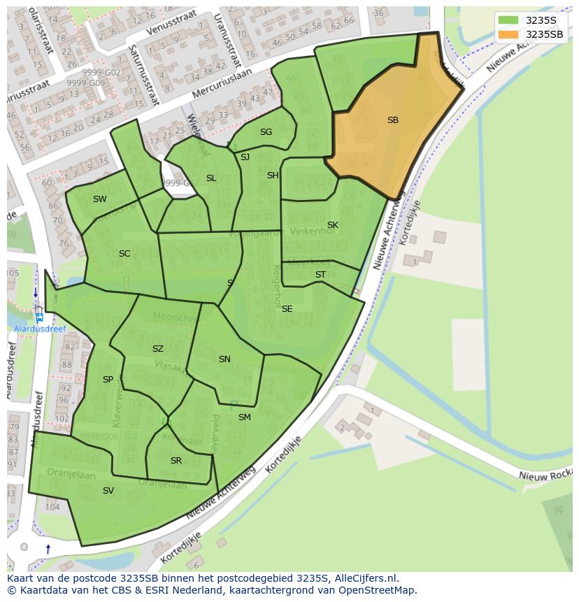 Afbeelding van het postcodegebied 3235 SB op de kaart.