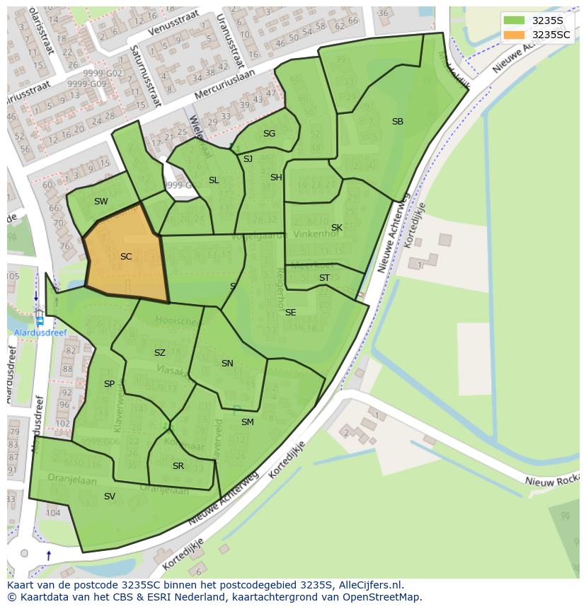 Afbeelding van het postcodegebied 3235 SC op de kaart.