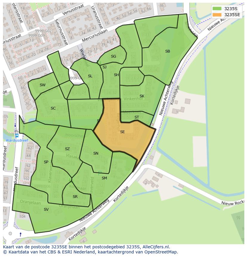 Afbeelding van het postcodegebied 3235 SE op de kaart.