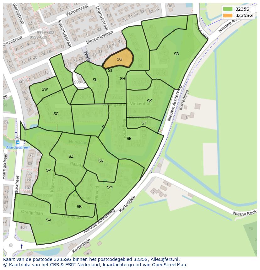 Afbeelding van het postcodegebied 3235 SG op de kaart.