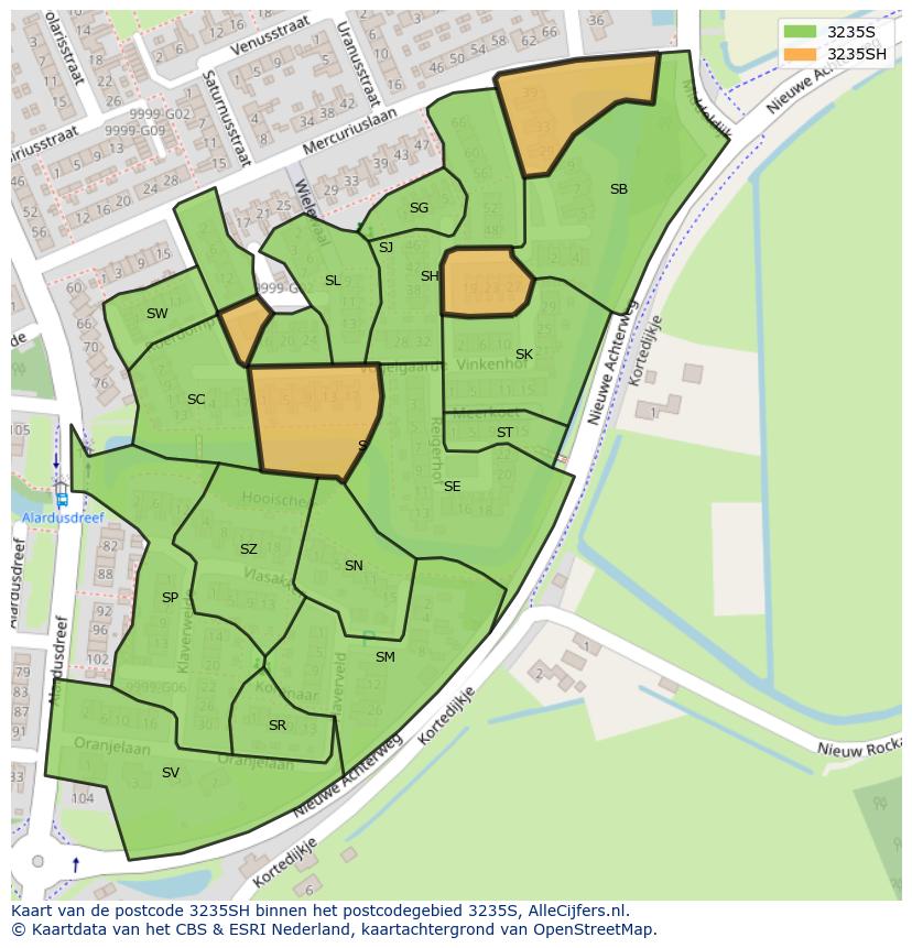 Afbeelding van het postcodegebied 3235 SH op de kaart.