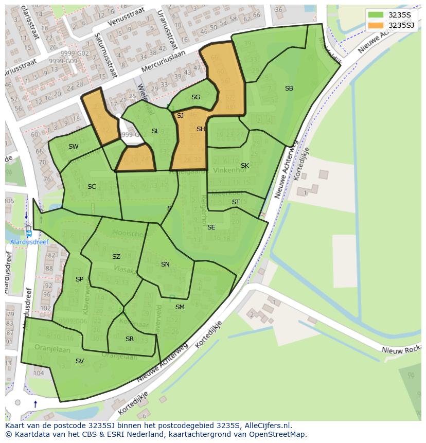 Afbeelding van het postcodegebied 3235 SJ op de kaart.