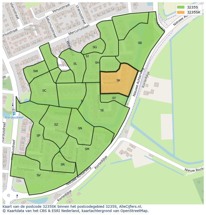 Afbeelding van het postcodegebied 3235 SK op de kaart.