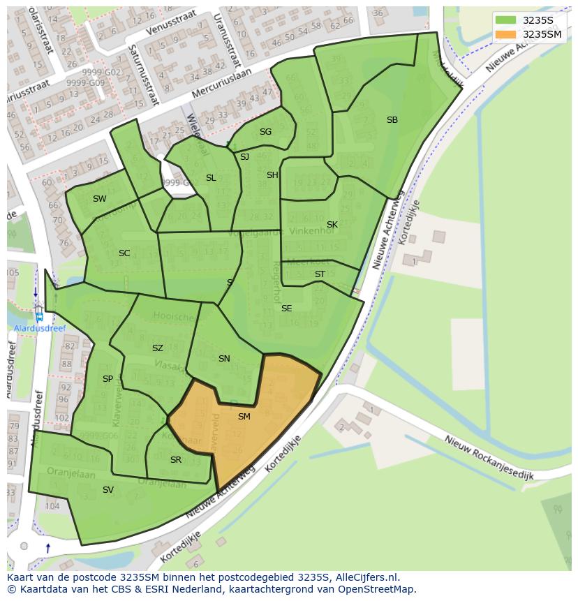 Afbeelding van het postcodegebied 3235 SM op de kaart.