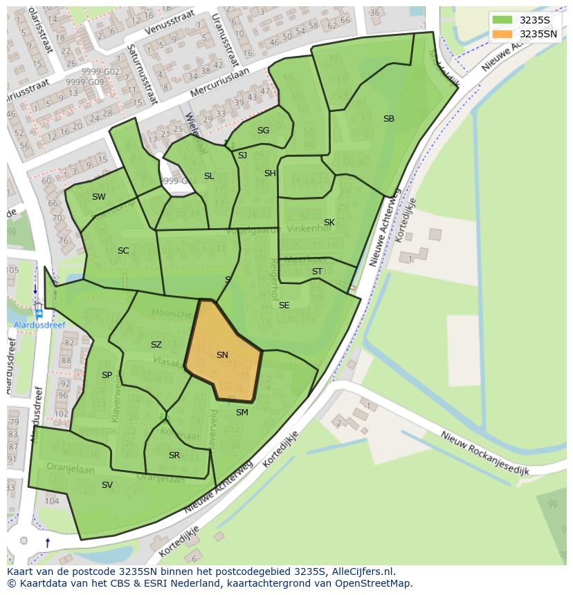 Afbeelding van het postcodegebied 3235 SN op de kaart.