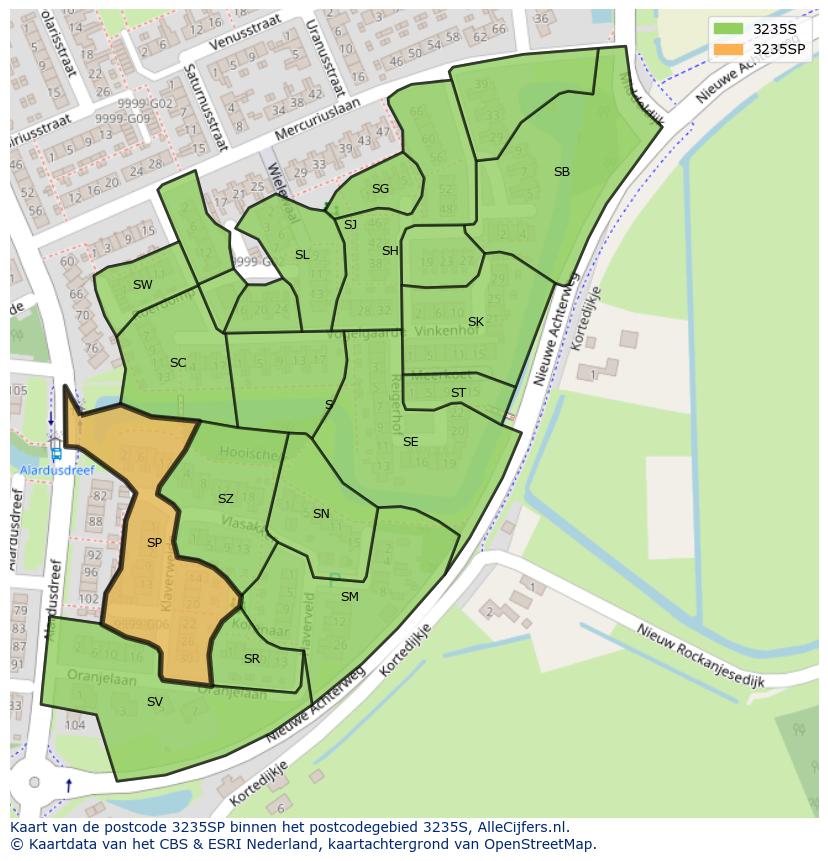 Afbeelding van het postcodegebied 3235 SP op de kaart.