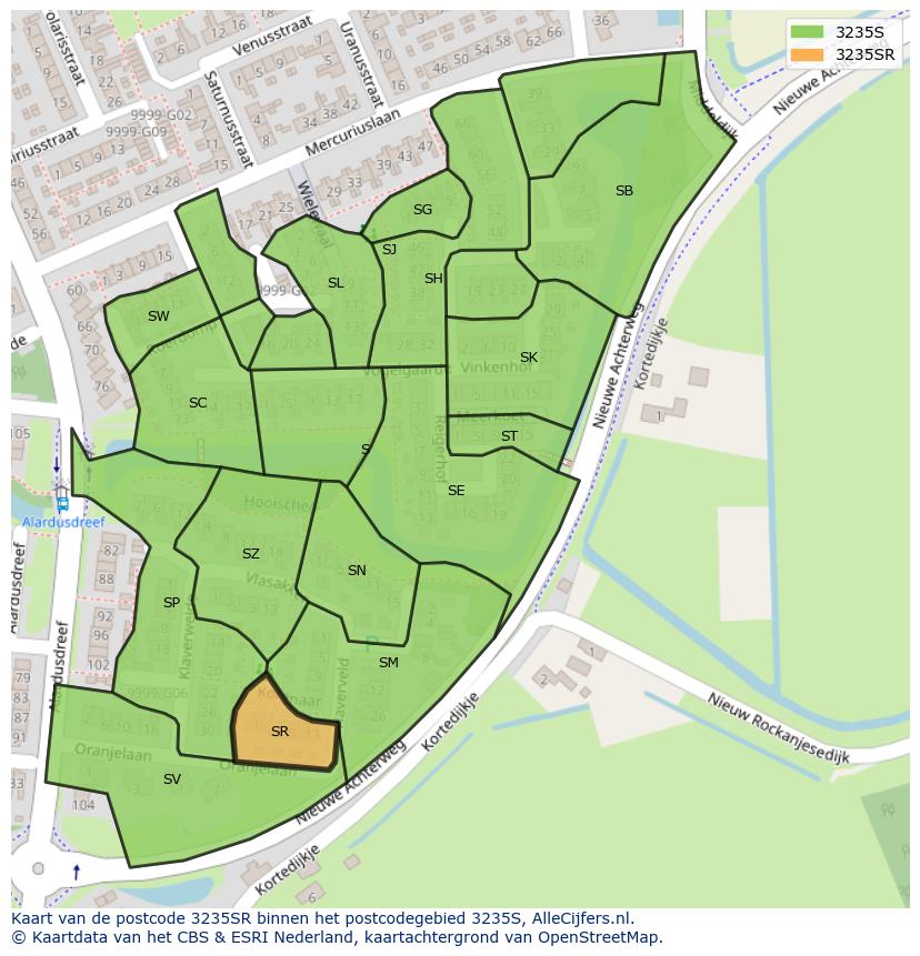 Afbeelding van het postcodegebied 3235 SR op de kaart.