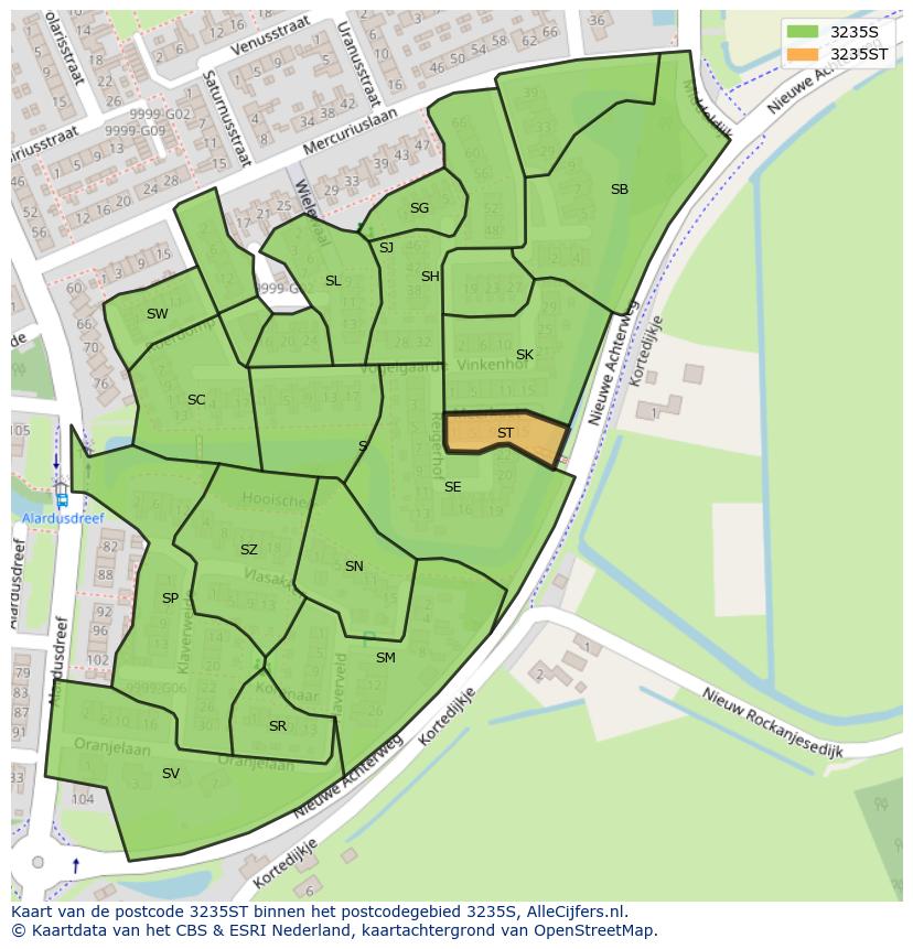 Afbeelding van het postcodegebied 3235 ST op de kaart.
