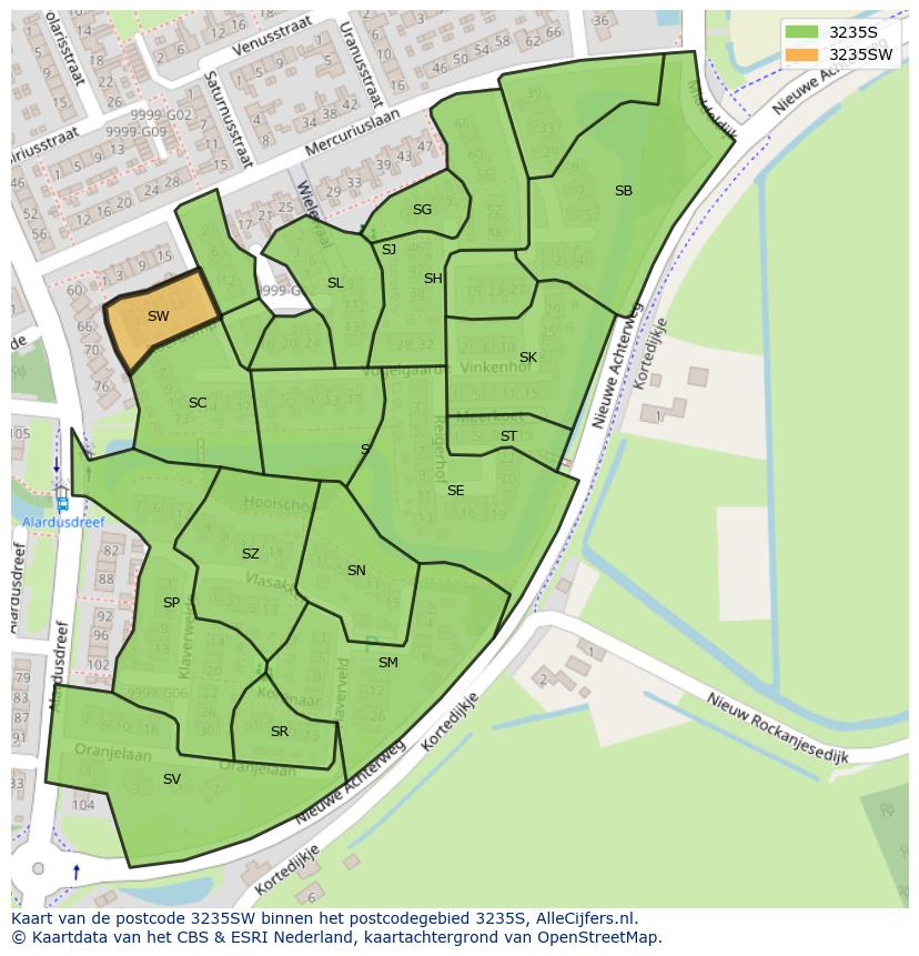Afbeelding van het postcodegebied 3235 SW op de kaart.