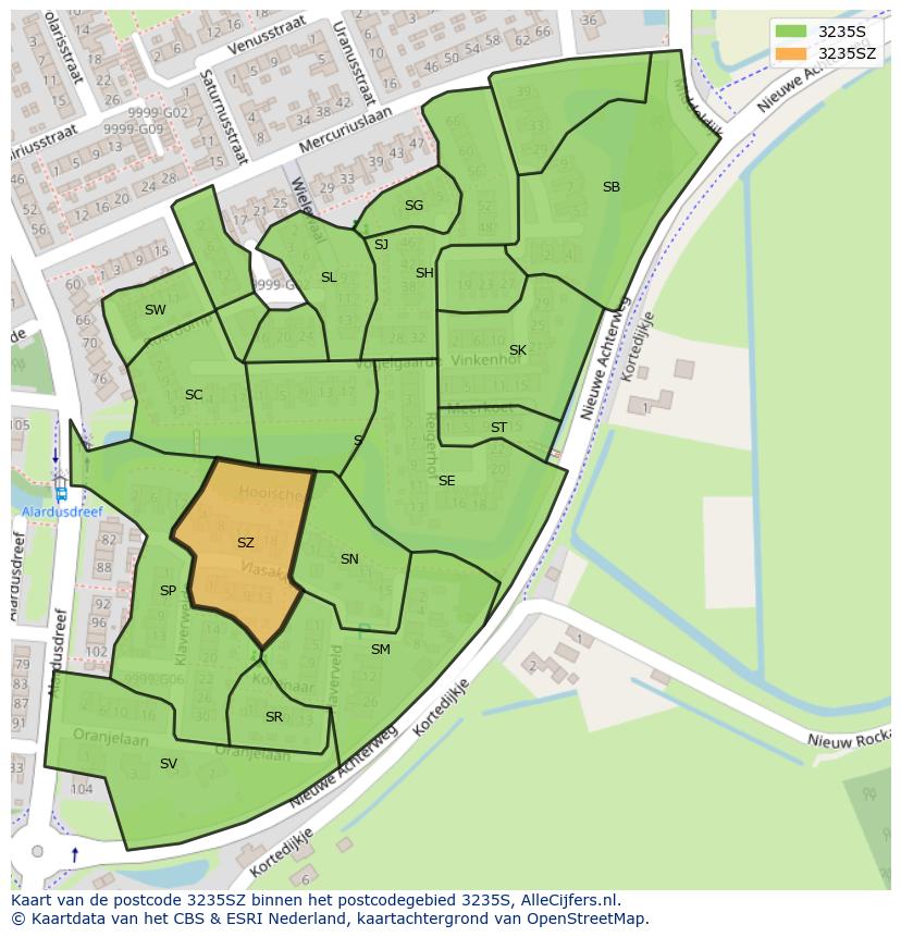 Afbeelding van het postcodegebied 3235 SZ op de kaart.