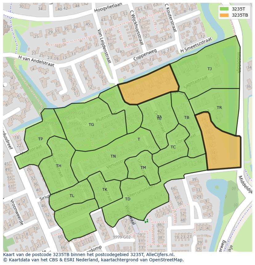 Afbeelding van het postcodegebied 3235 TB op de kaart.