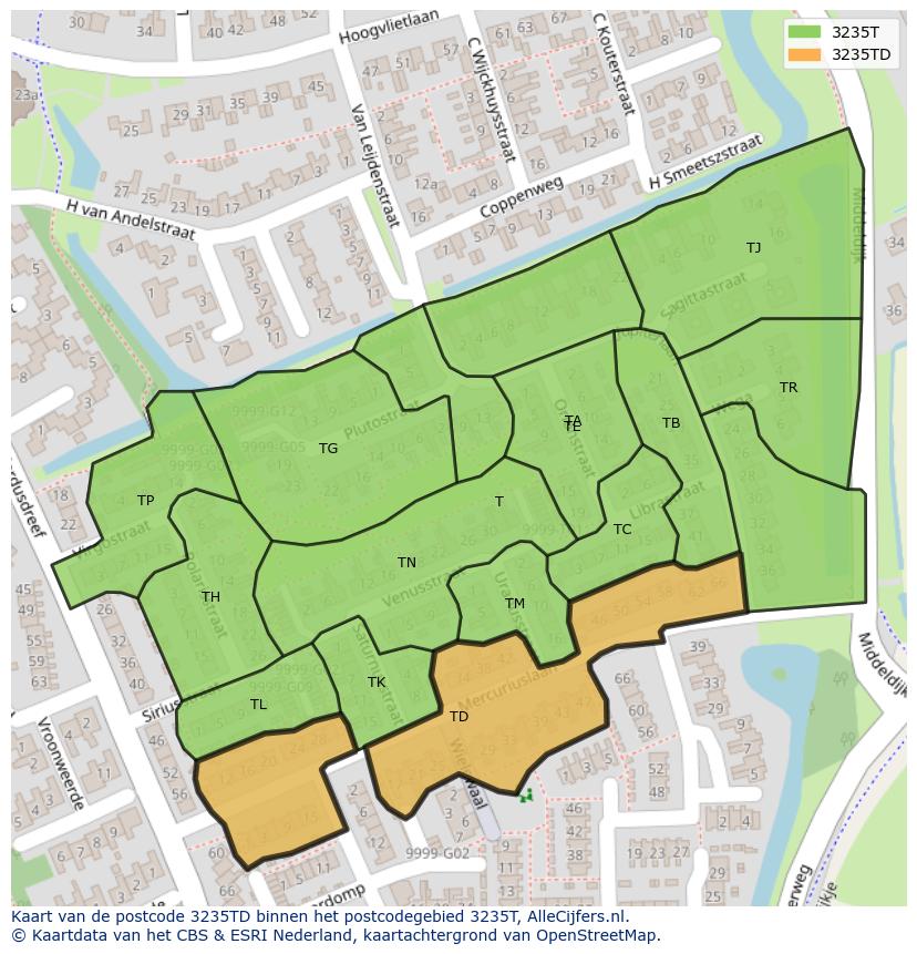Afbeelding van het postcodegebied 3235 TD op de kaart.