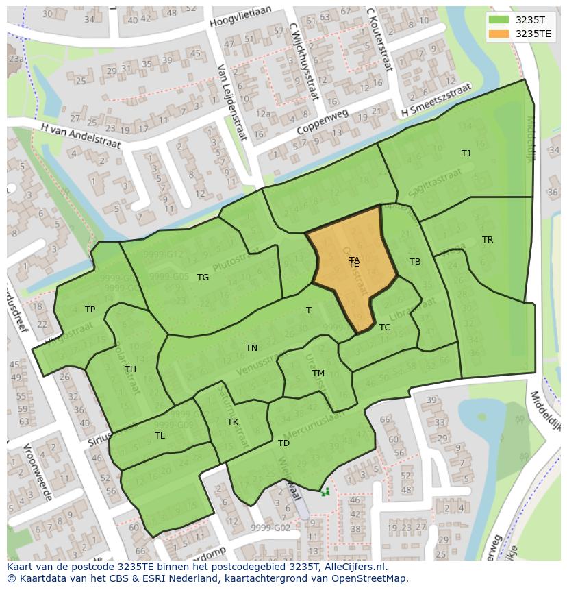 Afbeelding van het postcodegebied 3235 TE op de kaart.