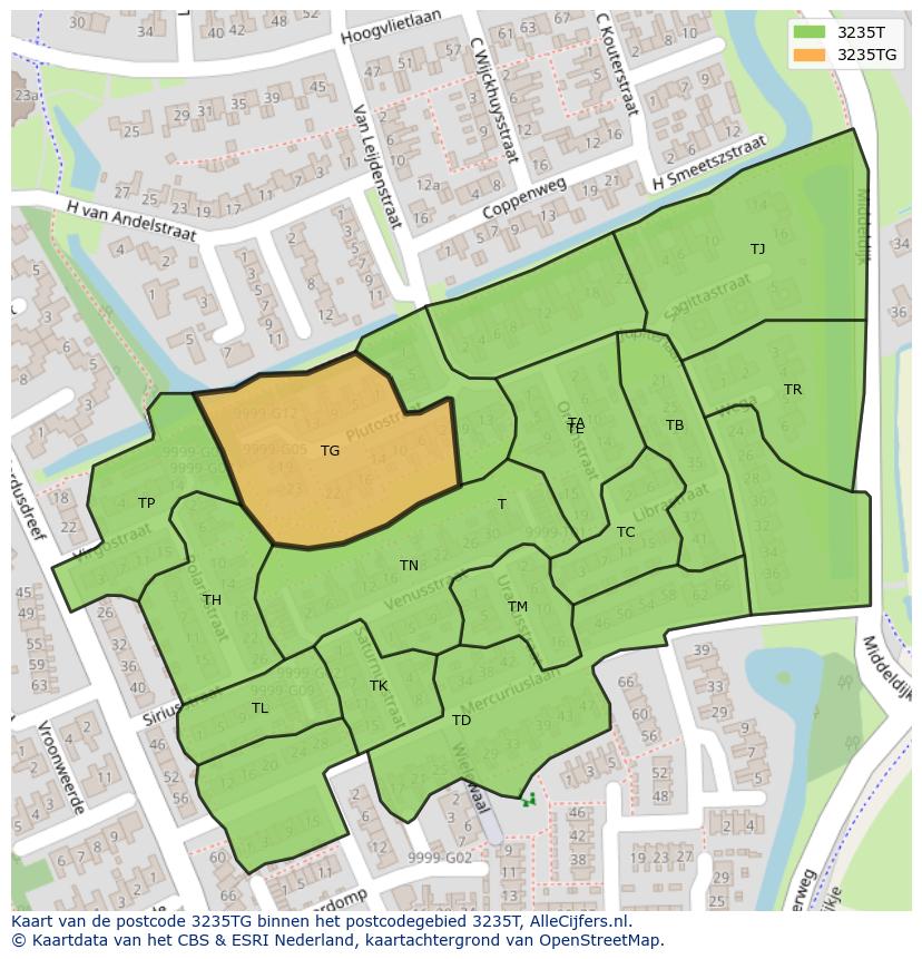 Afbeelding van het postcodegebied 3235 TG op de kaart.