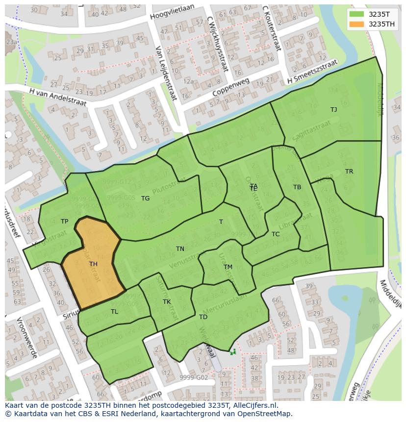 Afbeelding van het postcodegebied 3235 TH op de kaart.