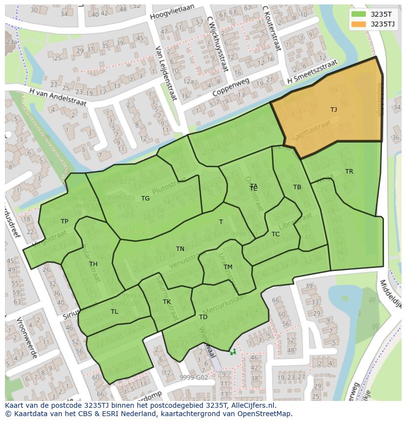 Afbeelding van het postcodegebied 3235 TJ op de kaart.