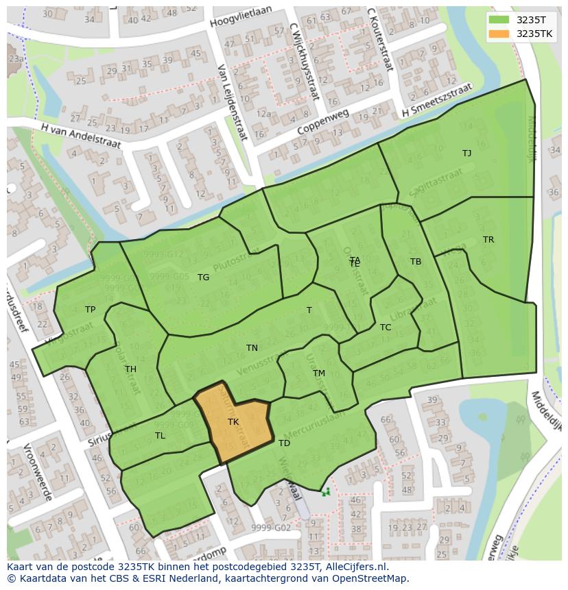 Afbeelding van het postcodegebied 3235 TK op de kaart.