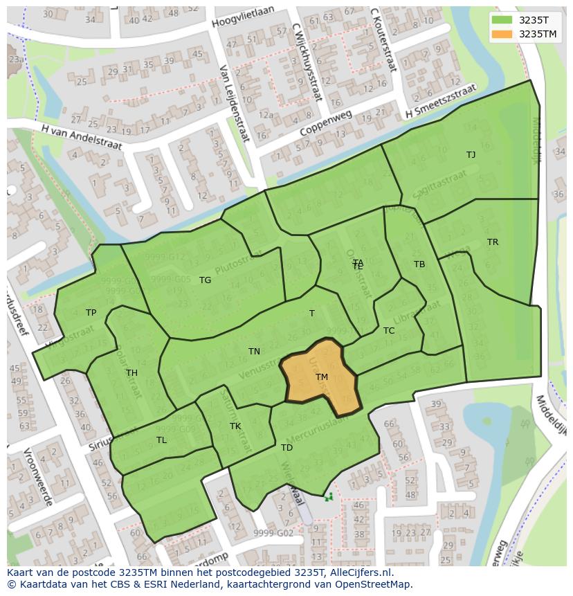 Afbeelding van het postcodegebied 3235 TM op de kaart.