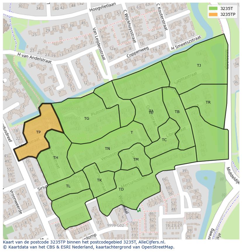 Afbeelding van het postcodegebied 3235 TP op de kaart.