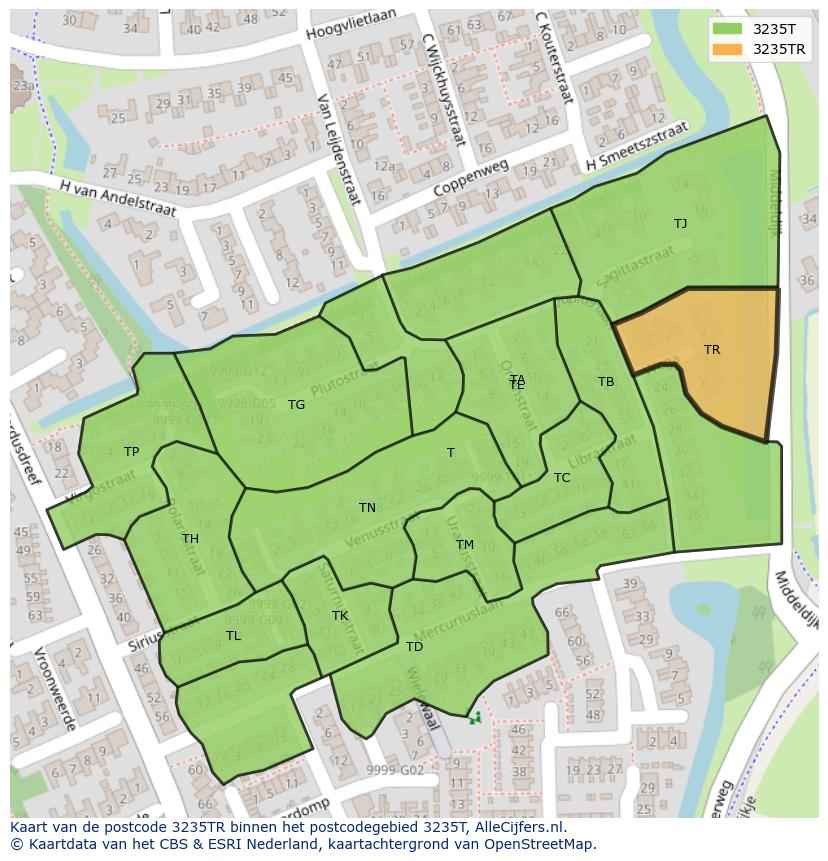 Afbeelding van het postcodegebied 3235 TR op de kaart.