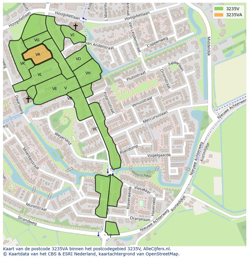 Afbeelding van het postcodegebied 3235 VA op de kaart.