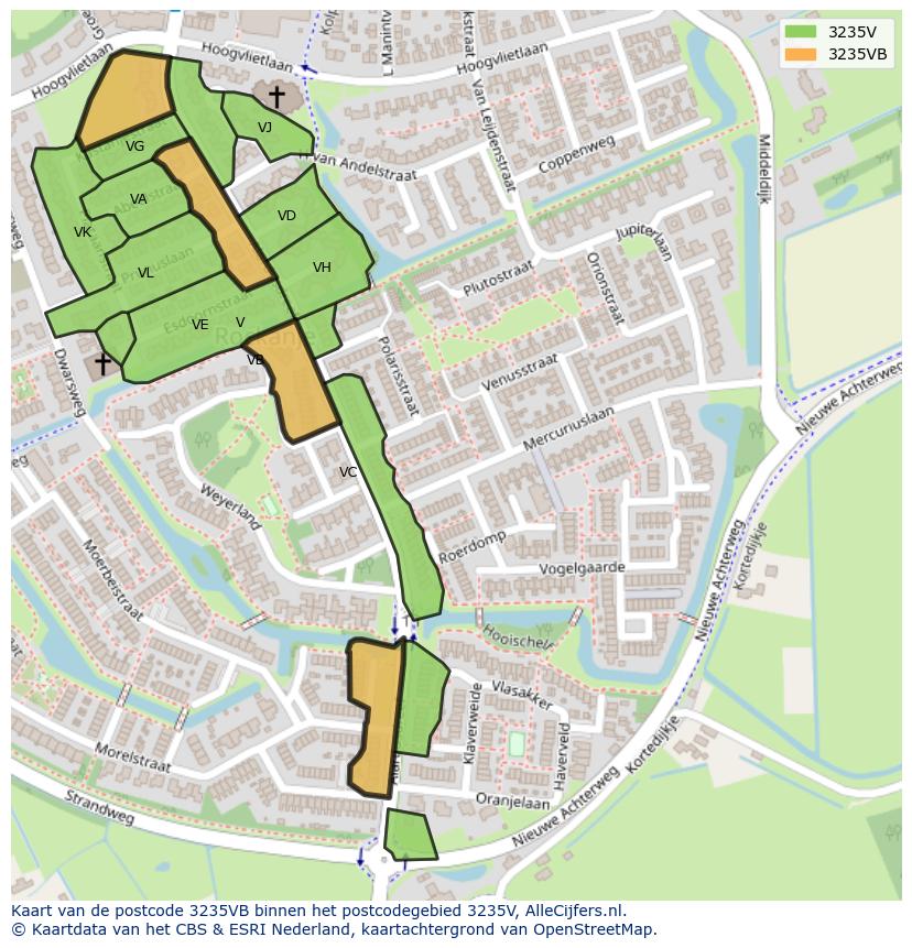 Afbeelding van het postcodegebied 3235 VB op de kaart.