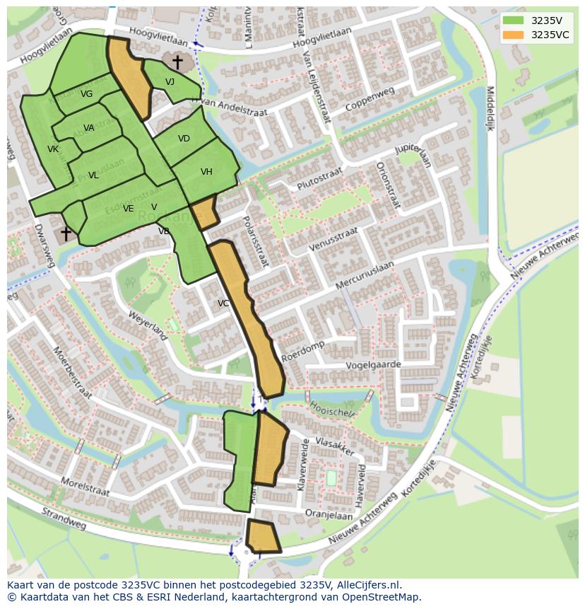 Afbeelding van het postcodegebied 3235 VC op de kaart.
