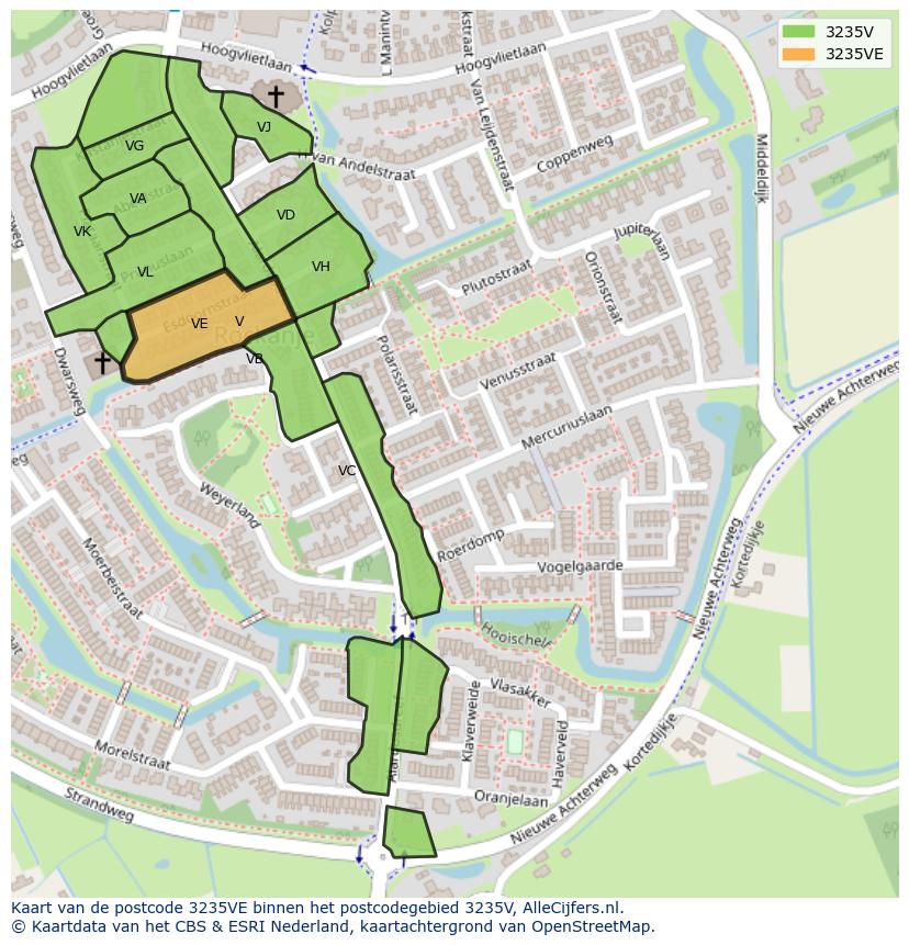 Afbeelding van het postcodegebied 3235 VE op de kaart.
