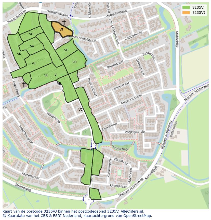 Afbeelding van het postcodegebied 3235 VJ op de kaart.