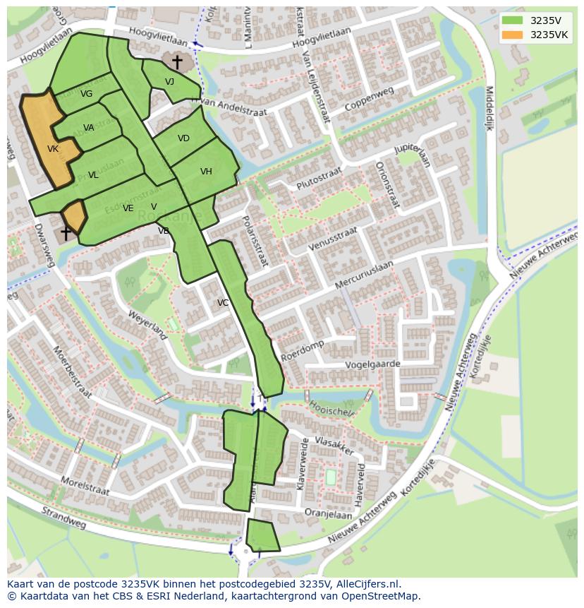 Afbeelding van het postcodegebied 3235 VK op de kaart.