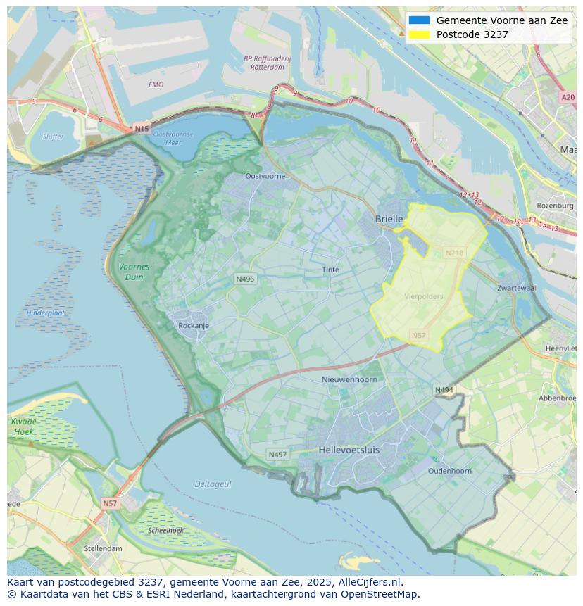 Afbeelding van het postcodegebied 3237 op de kaart.