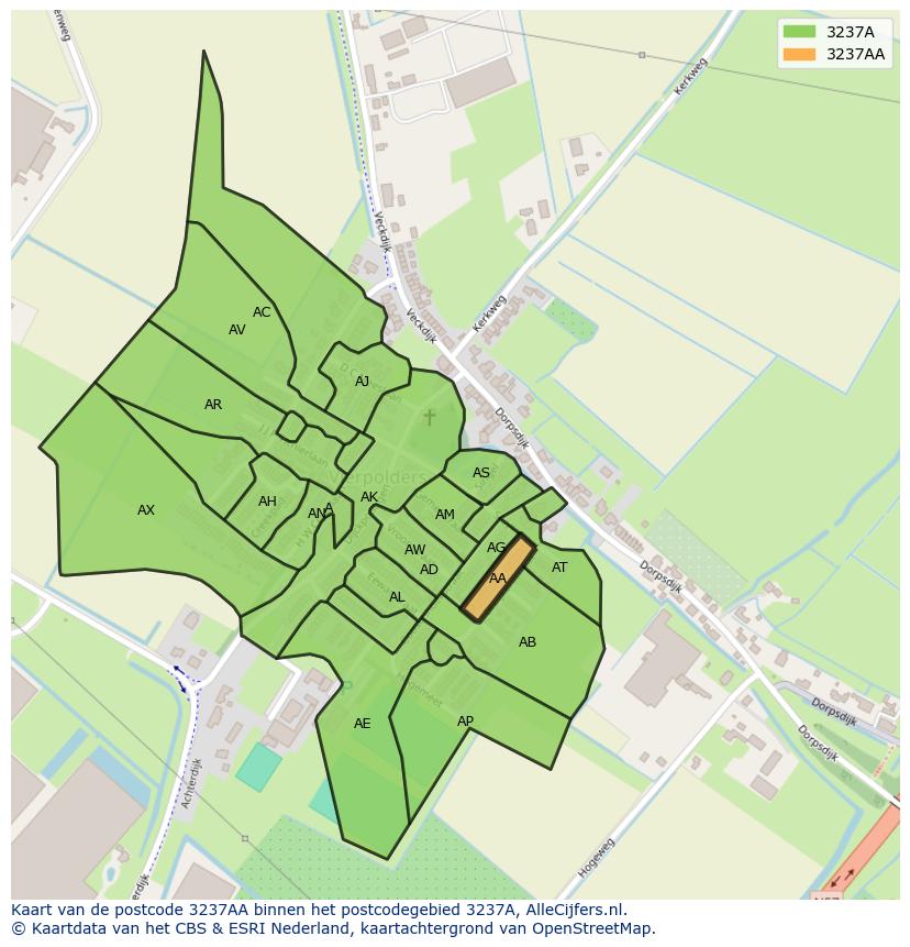 Afbeelding van het postcodegebied 3237 AA op de kaart.
