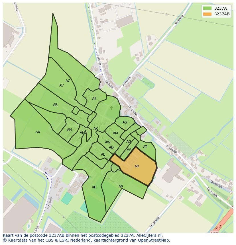 Afbeelding van het postcodegebied 3237 AB op de kaart.