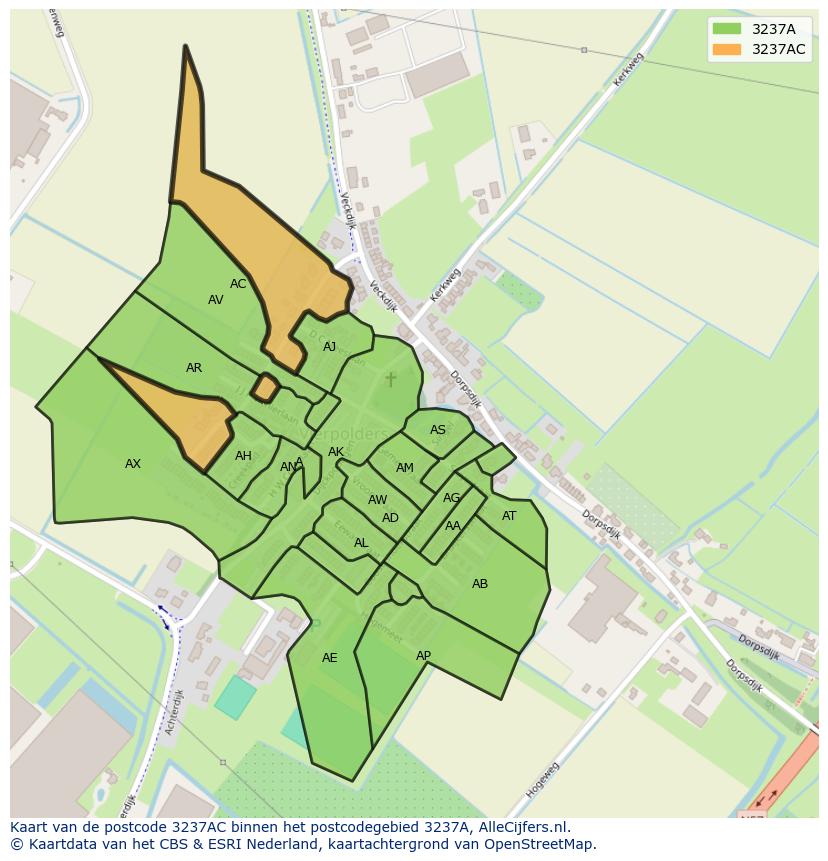 Afbeelding van het postcodegebied 3237 AC op de kaart.