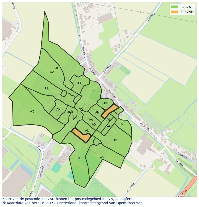 Afbeelding van het postcodegebied 3237 AD op de kaart.
