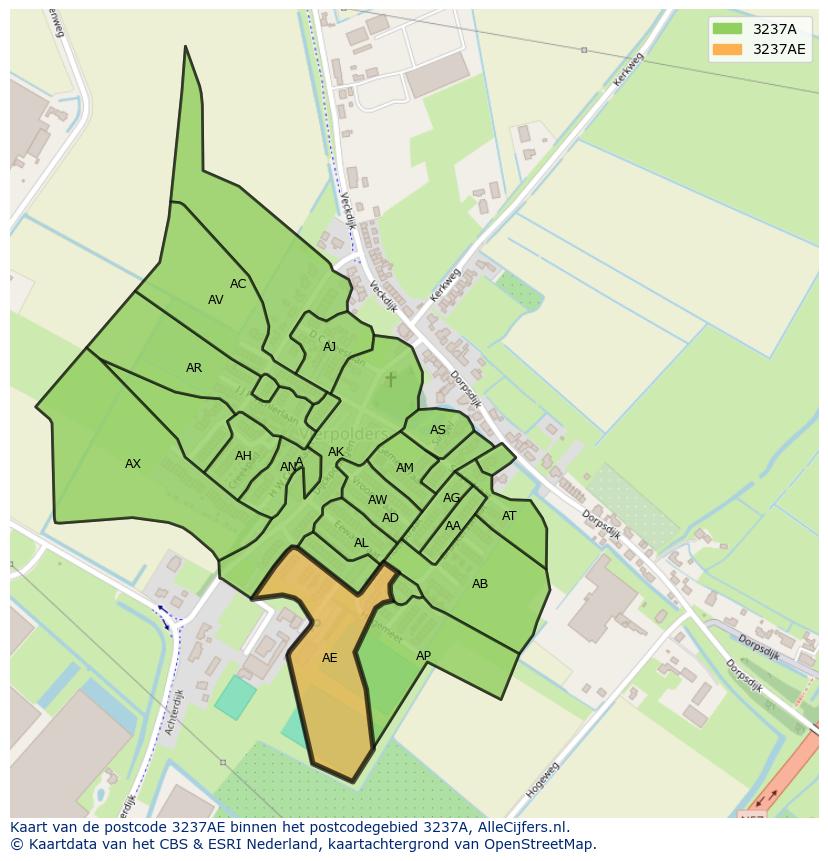 Afbeelding van het postcodegebied 3237 AE op de kaart.