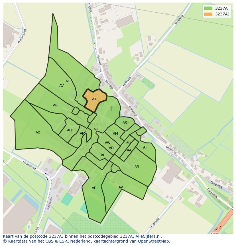 Afbeelding van het postcodegebied 3237 AJ op de kaart.