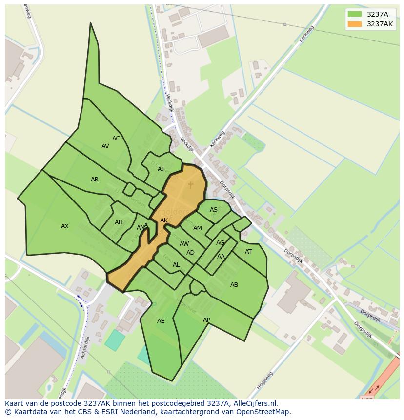 Afbeelding van het postcodegebied 3237 AK op de kaart.