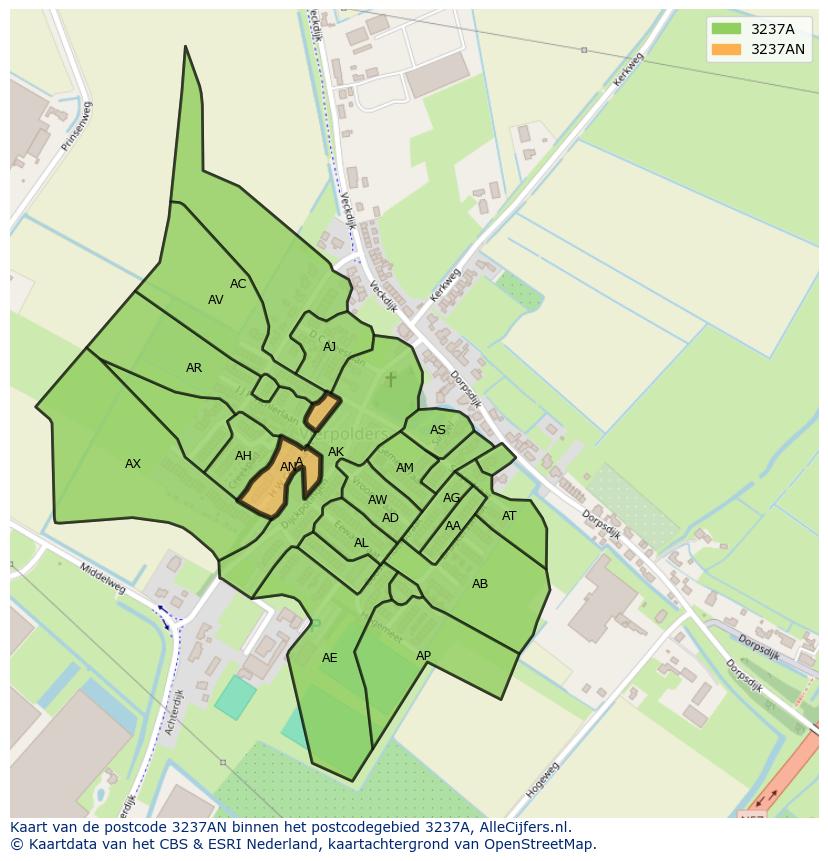 Afbeelding van het postcodegebied 3237 AN op de kaart.