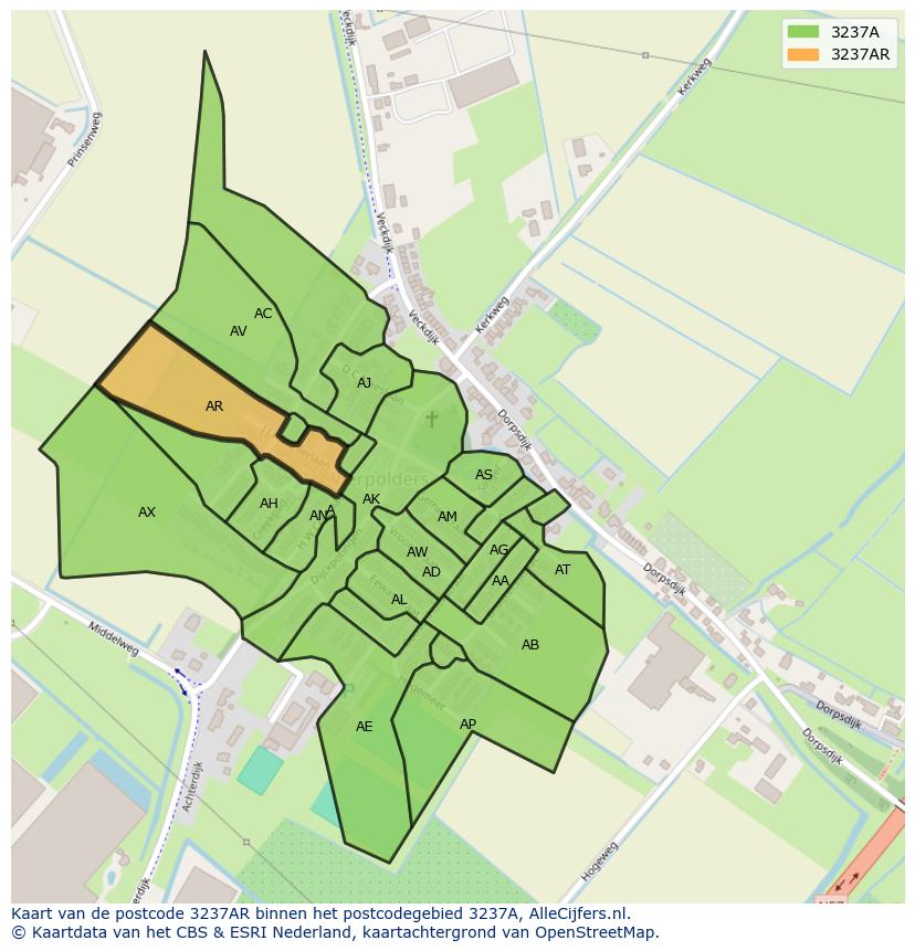 Afbeelding van het postcodegebied 3237 AR op de kaart.