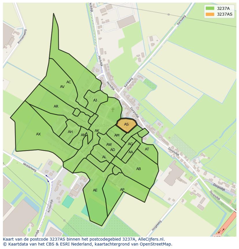 Afbeelding van het postcodegebied 3237 AS op de kaart.