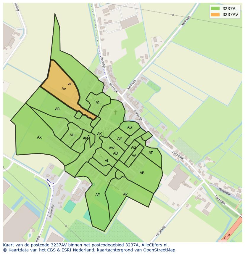 Afbeelding van het postcodegebied 3237 AV op de kaart.