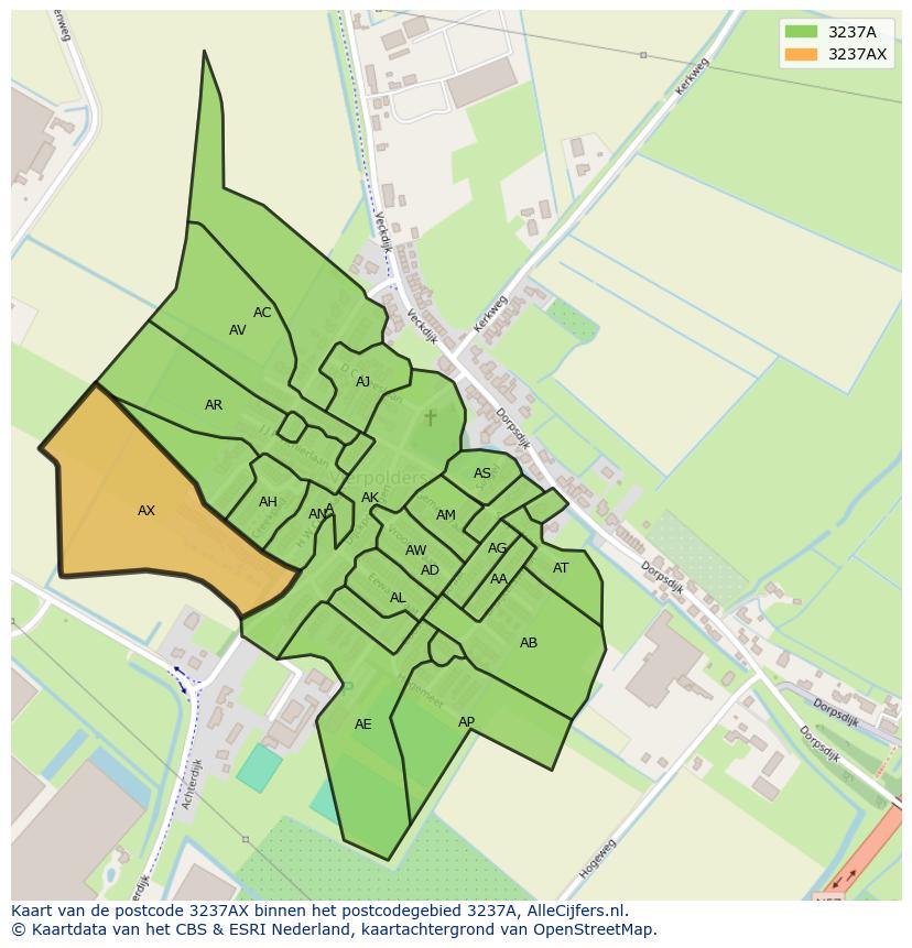 Afbeelding van het postcodegebied 3237 AX op de kaart.