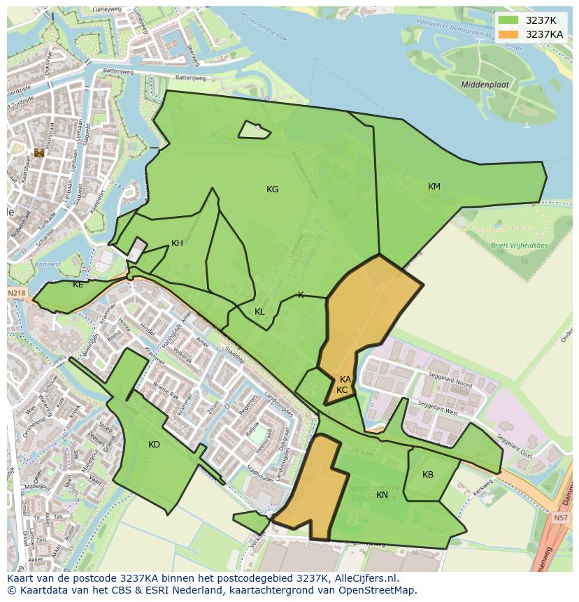 Afbeelding van het postcodegebied 3237 KA op de kaart.