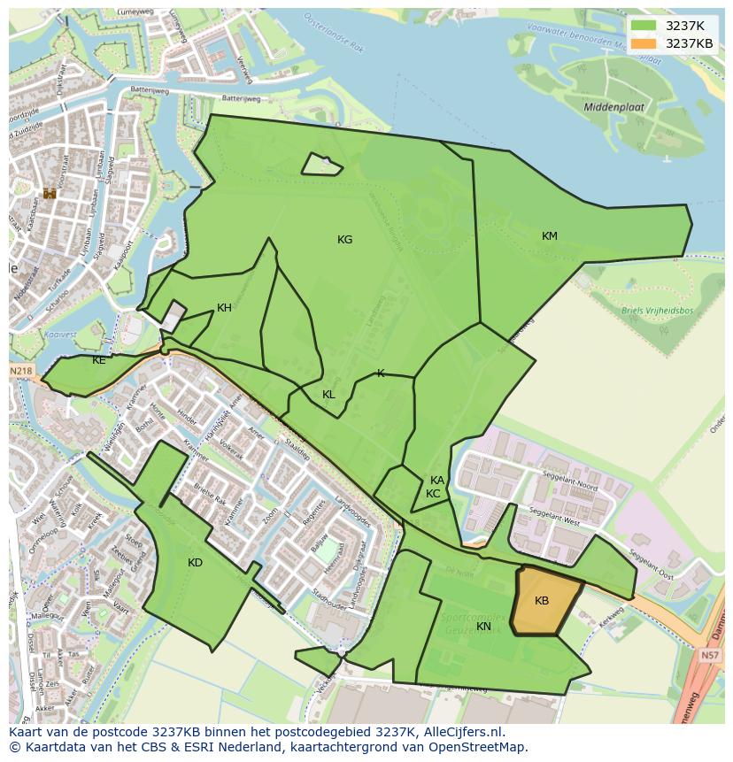 Afbeelding van het postcodegebied 3237 KB op de kaart.