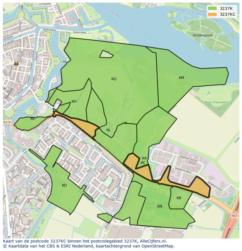 Afbeelding van het postcodegebied 3237 KC op de kaart.