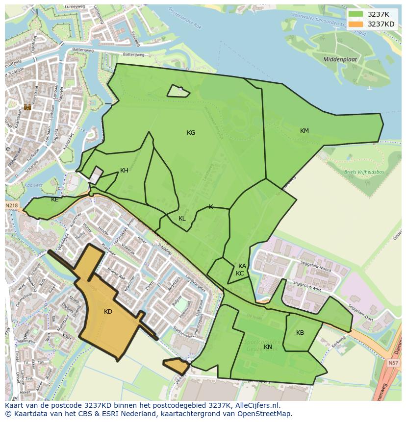 Afbeelding van het postcodegebied 3237 KD op de kaart.