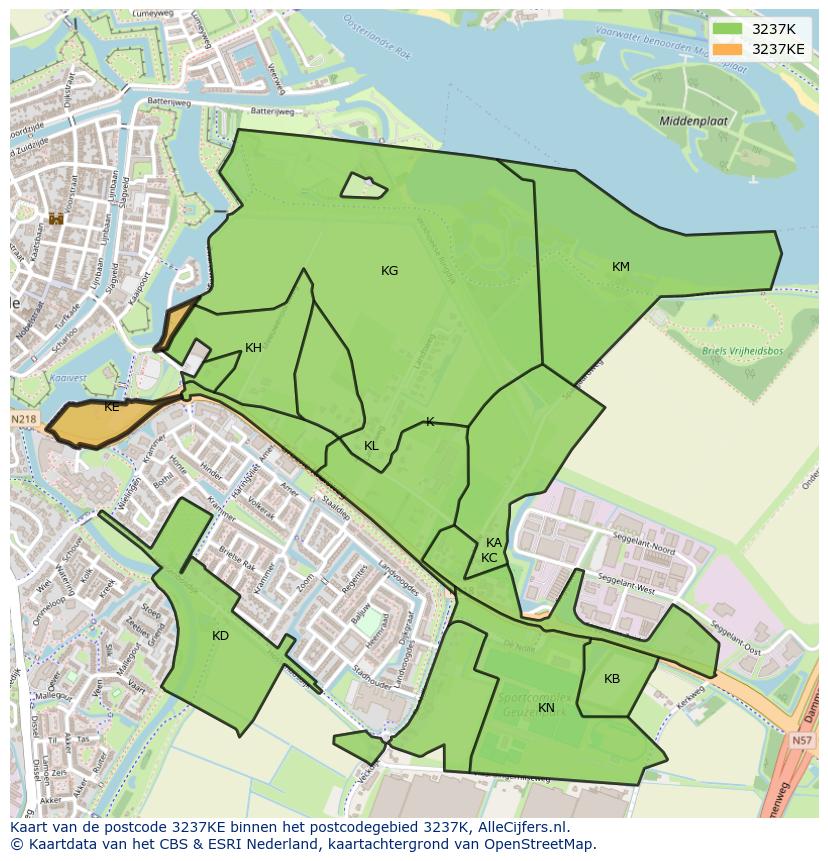Afbeelding van het postcodegebied 3237 KE op de kaart.