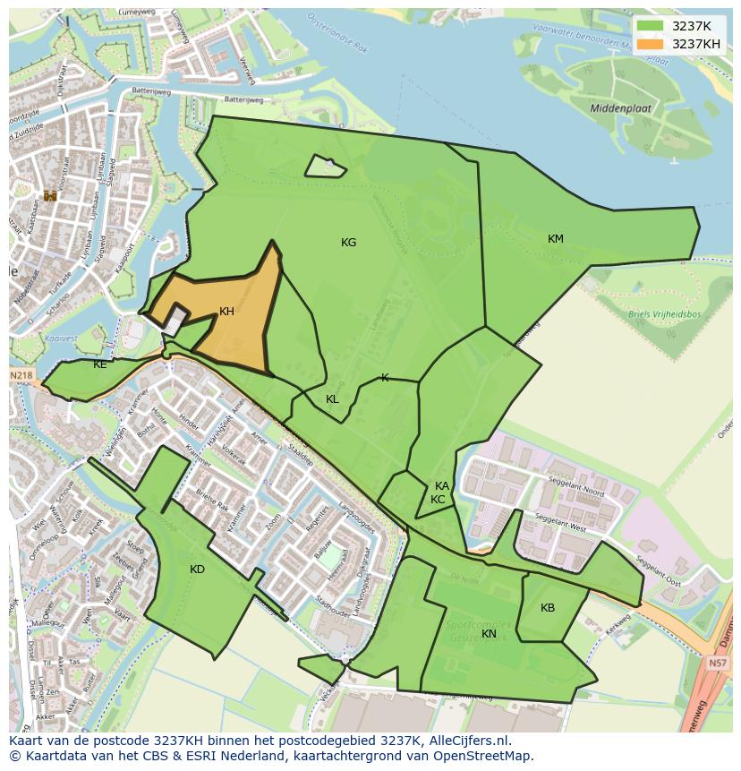 Afbeelding van het postcodegebied 3237 KH op de kaart.