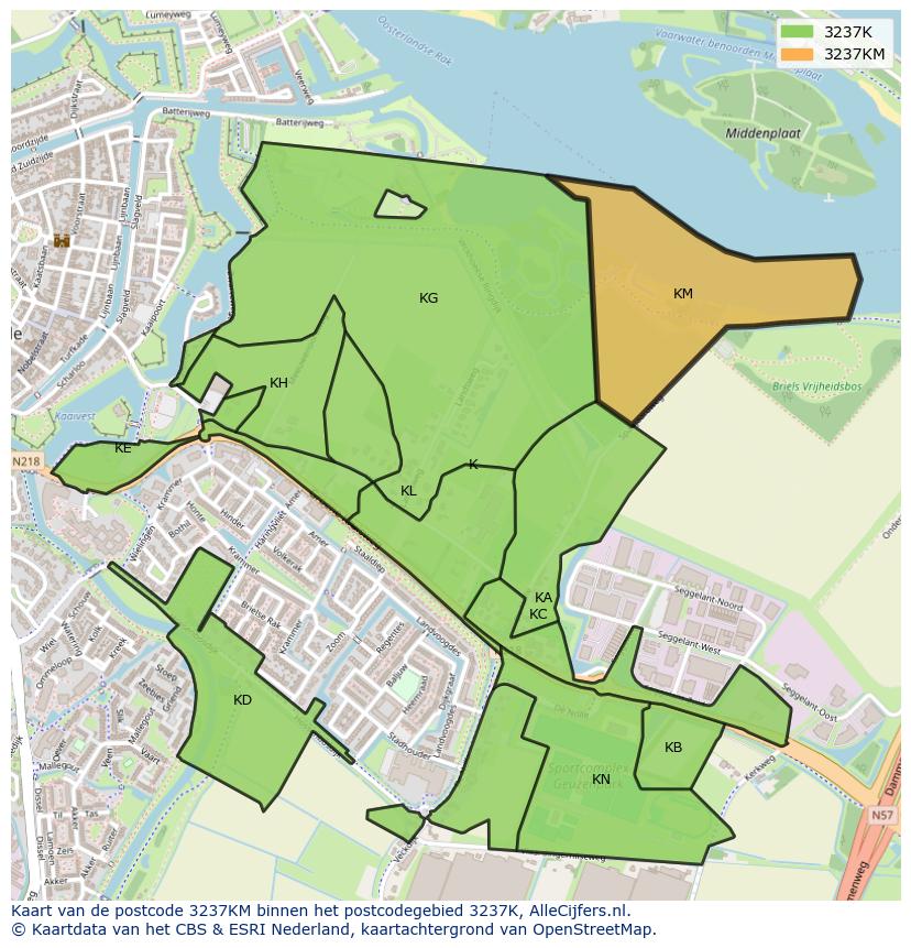 Afbeelding van het postcodegebied 3237 KM op de kaart.